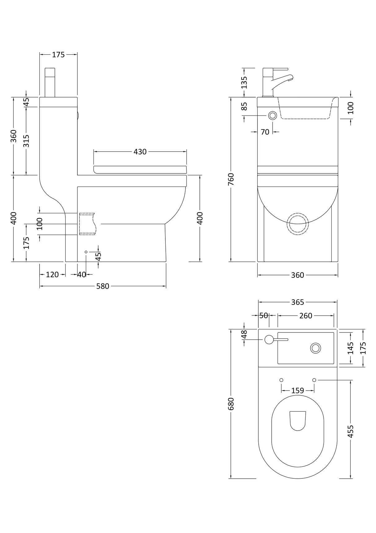 Arley Pro Integrated Toilet Pan With Basin with Tap