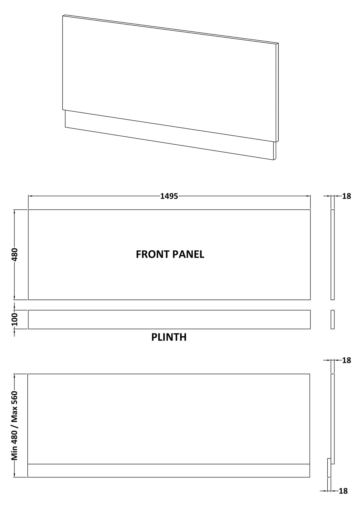 Halite 1500mm Matt Grey Waterproof Front Bath Panel