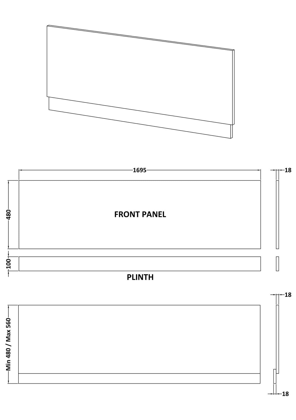 Modern Splash 1700mm Matt Grey Waterproof Front Bath Panel