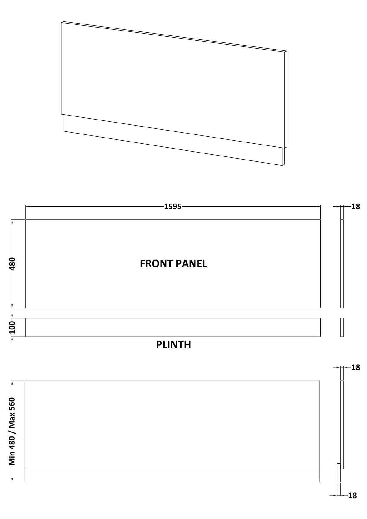 Modern Splash 1600mm White Gloss Waterproof Front Bath Panel