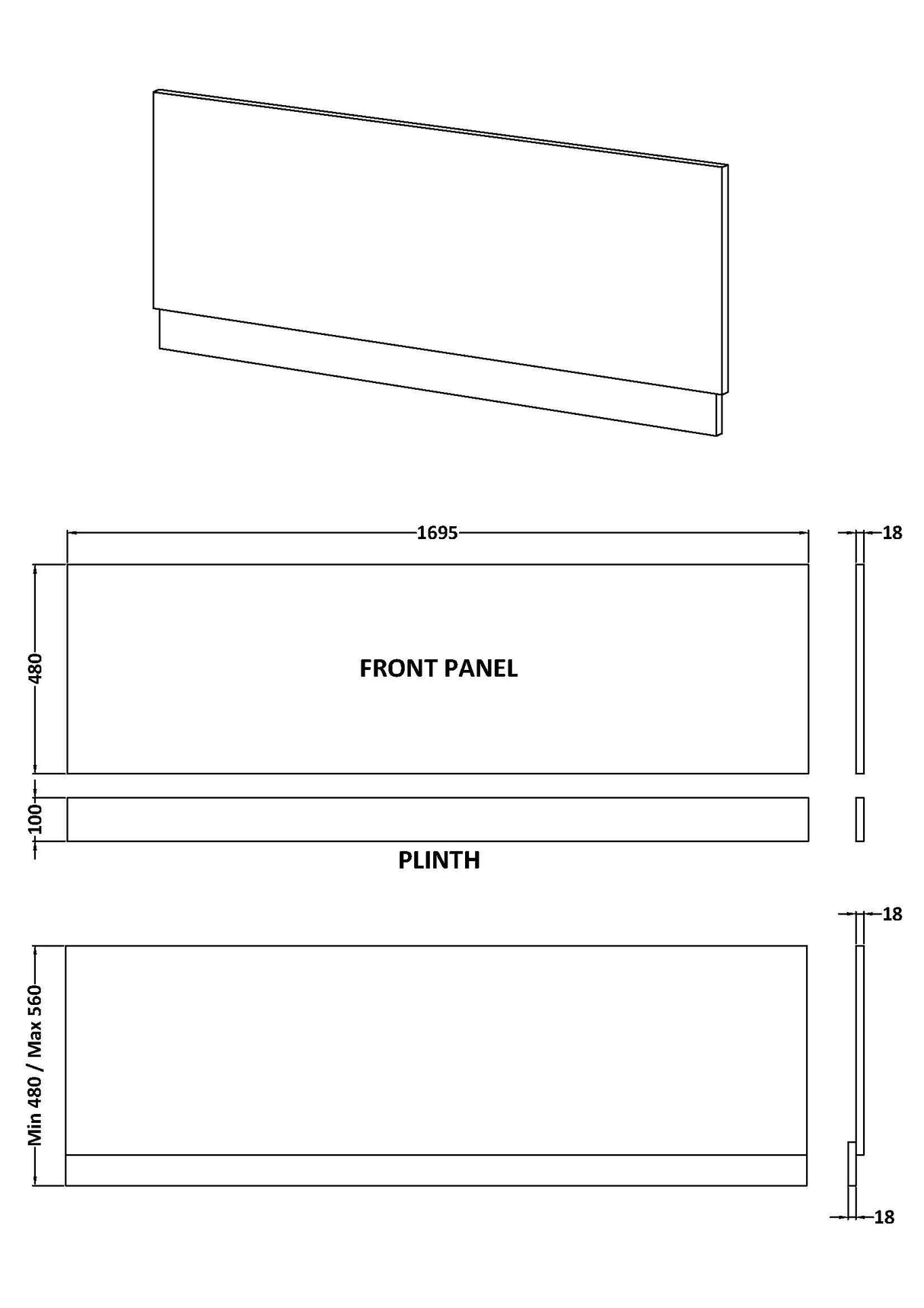 Modern Splash 1700mm Gloss White Gloss Waterproof Front Bath Panel