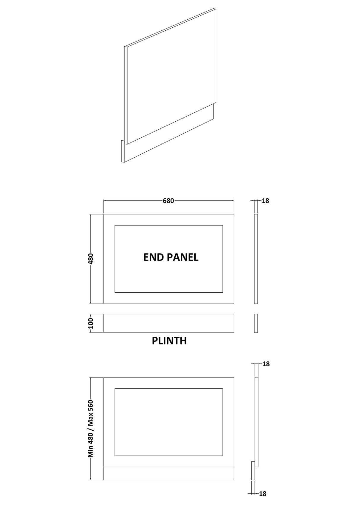 Modern Splash 700mm Shaker Style Waterproof End Bath Panel