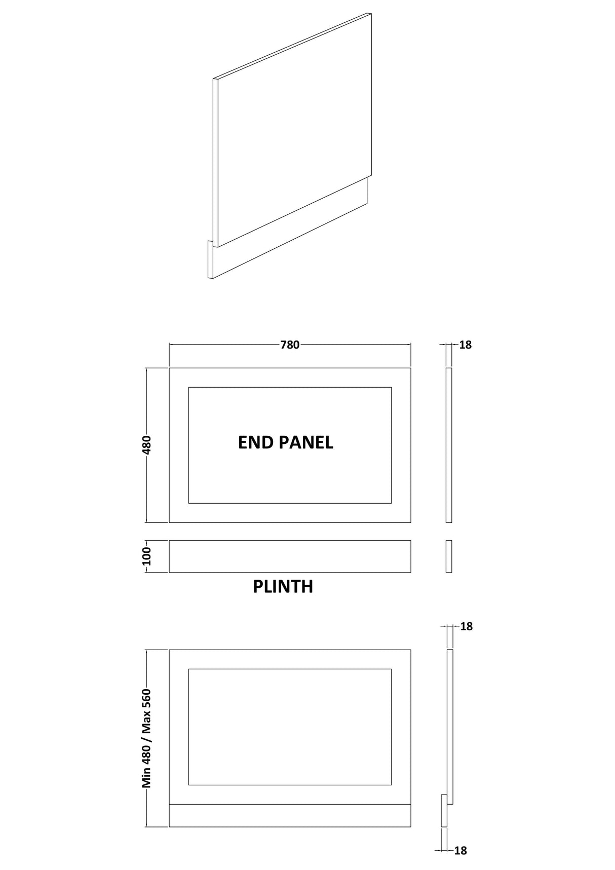Modern Splash 800mm Shaker Style Waterproof End Bath Panel