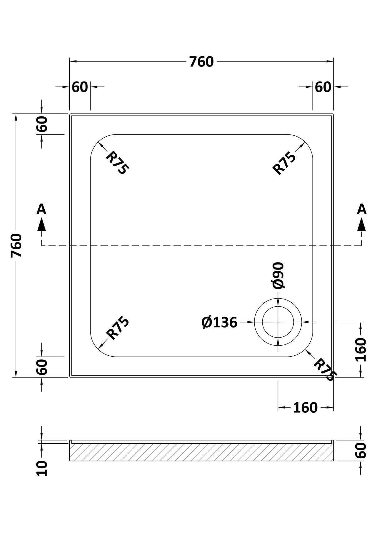 Shower Stone Tray Size