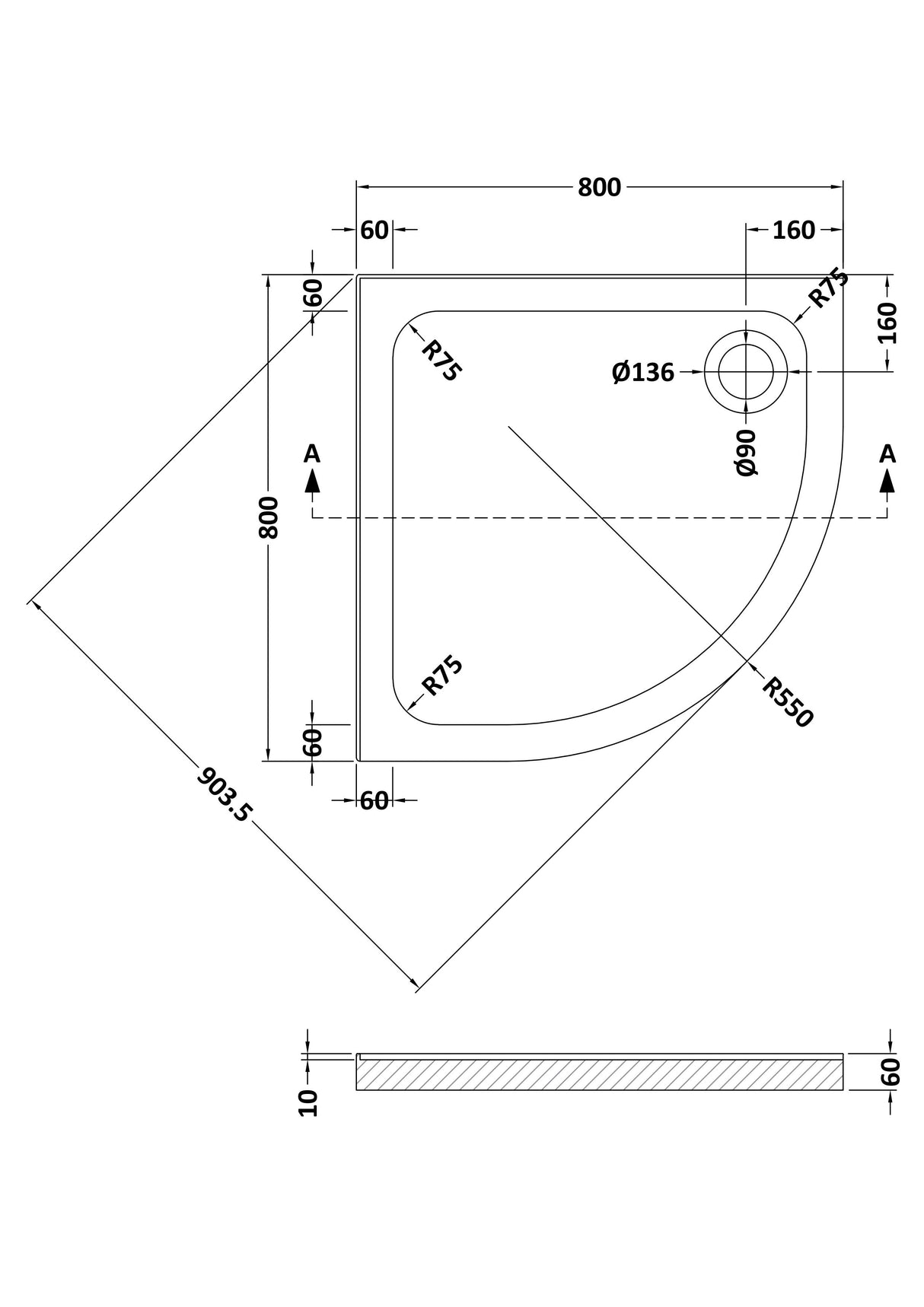 Shower Stone Tray Size