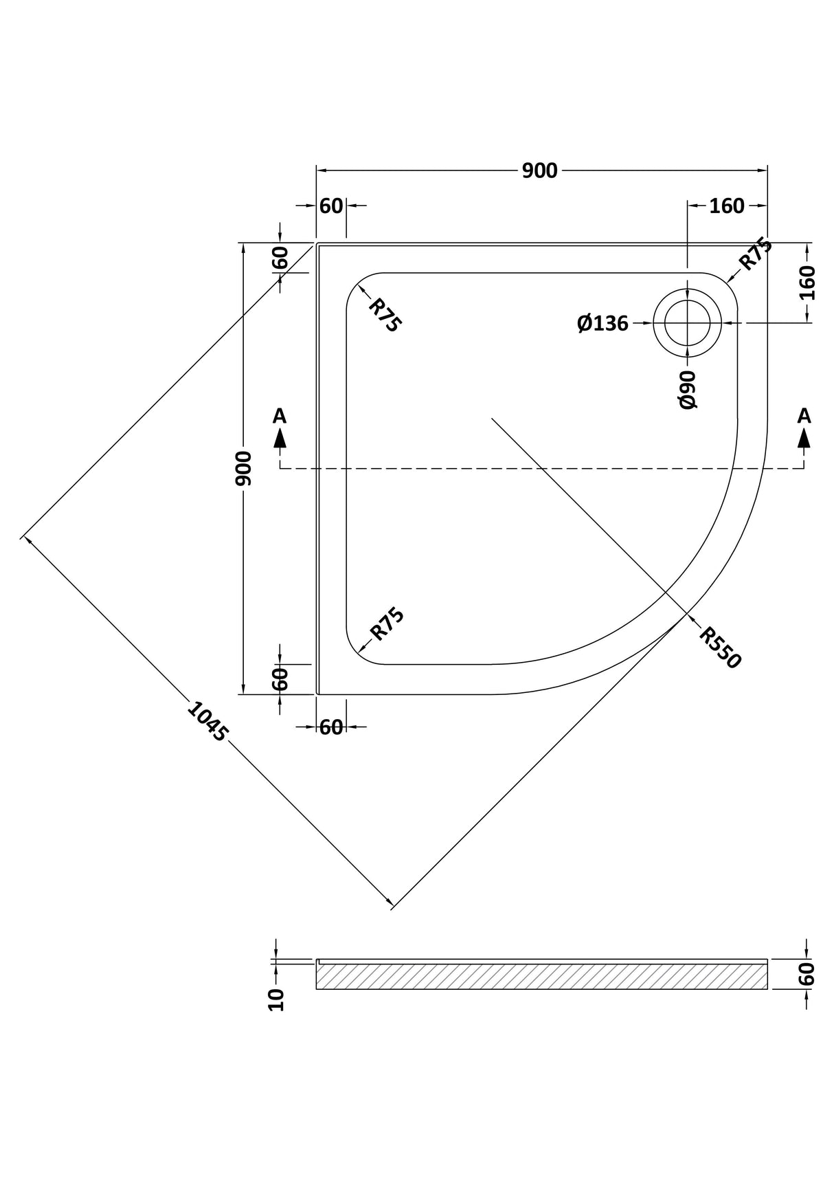 Shower Stone Tray Size