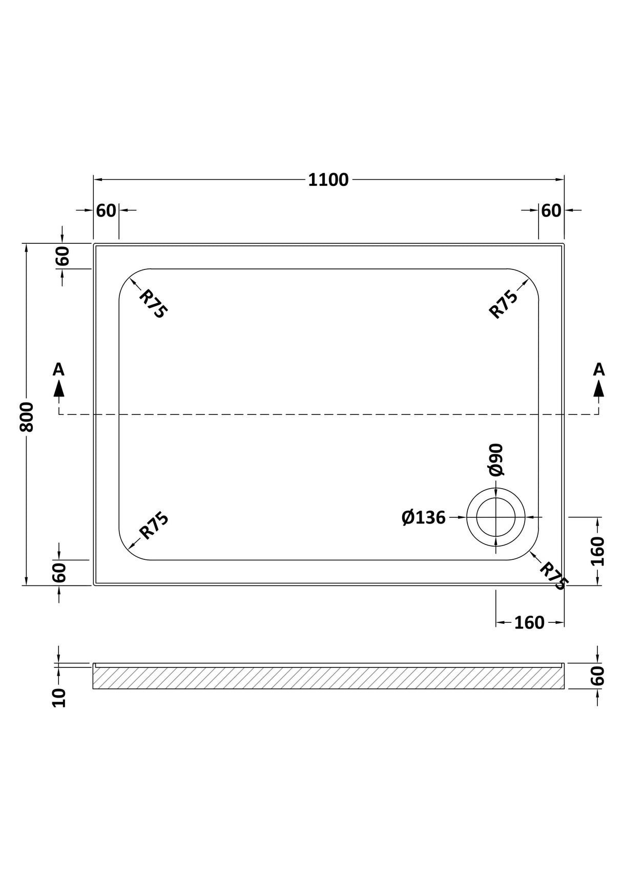 Shower Stone Tray Size