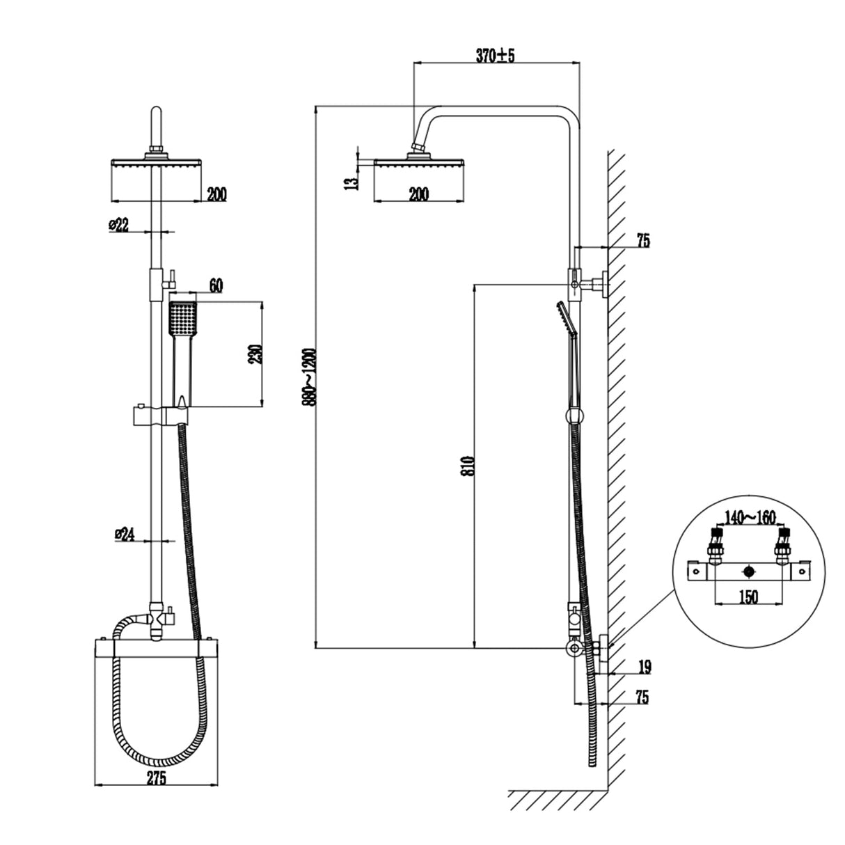 Modern Splash Thermostatic Shower