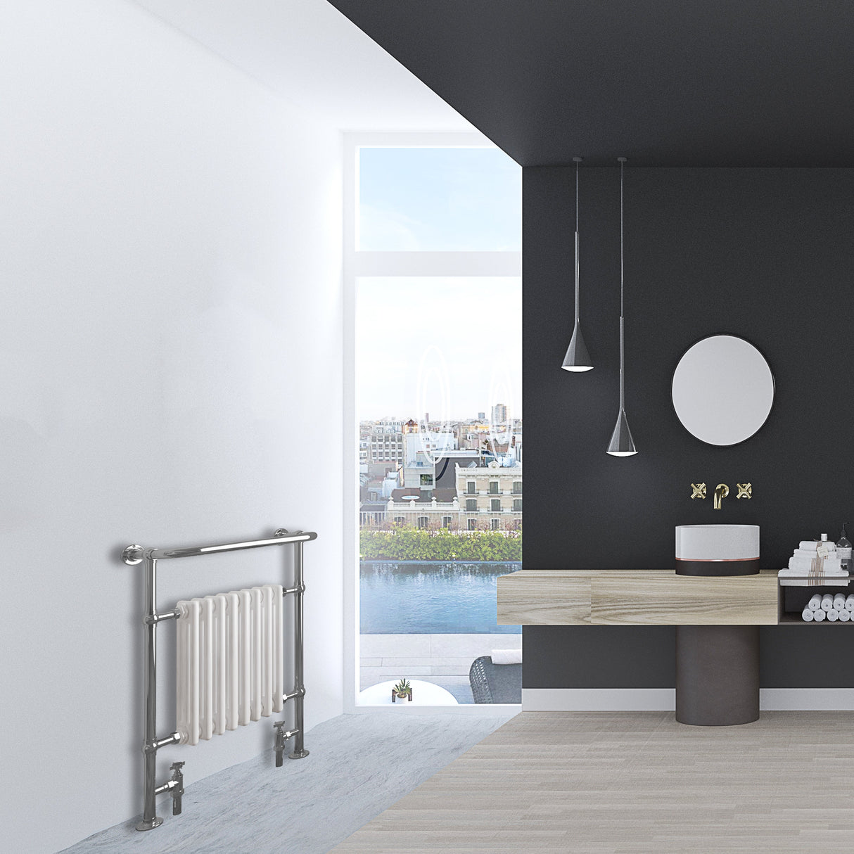 952x659mm Traditional Cast Iron Columns White Vintage Radiator