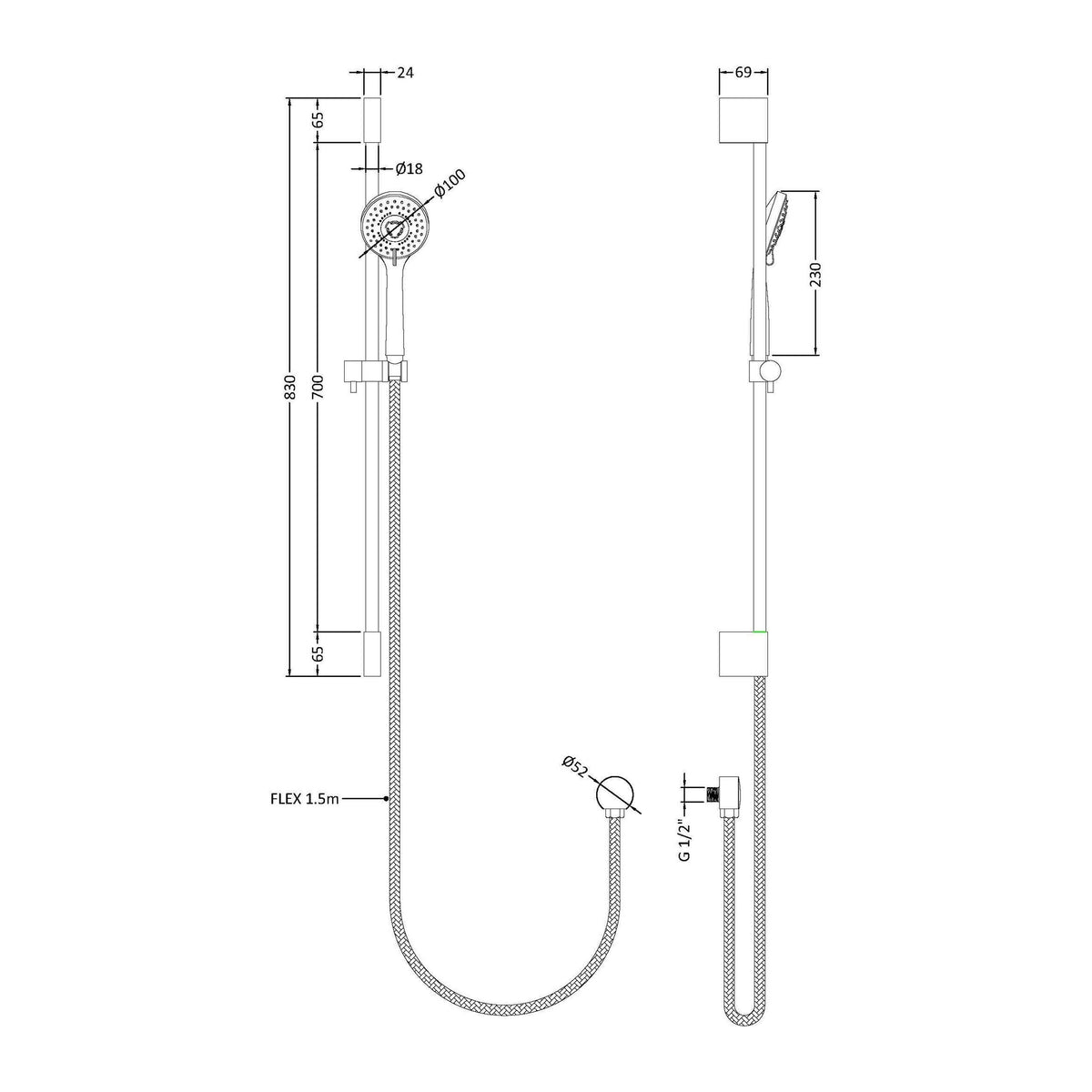 Modern Splash Chrome Slimline Shower Slide Rail Kit