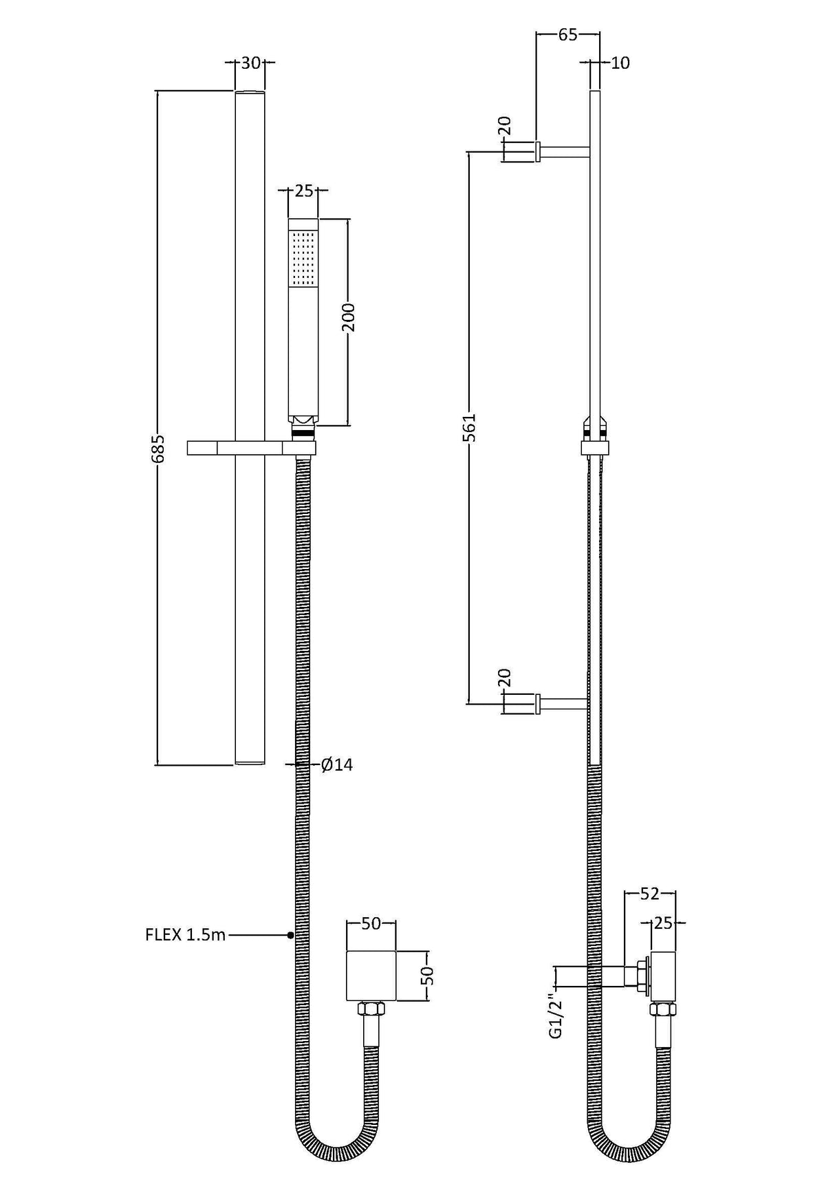 Modern Splash Chrome Shower Slide Rail Kit