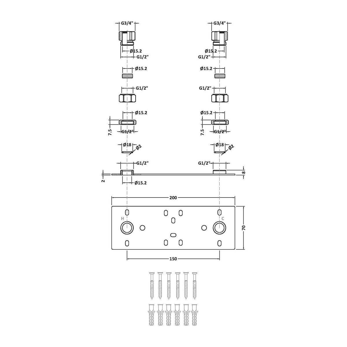 Modern Splash 200mm Chrome Fast-Fit Bracket For Bar Thermostats