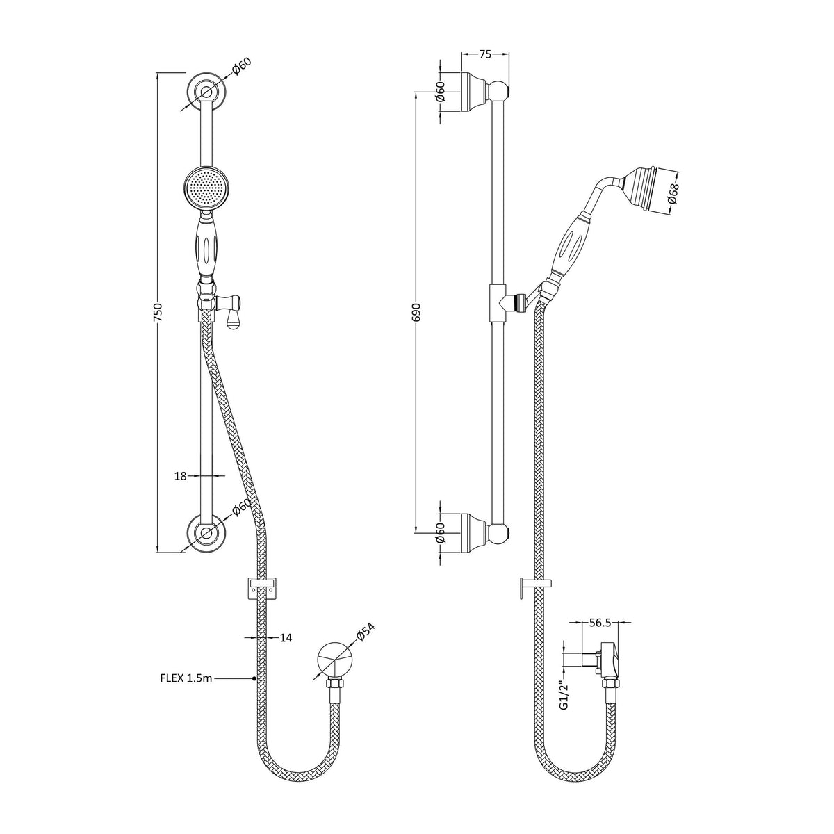 Chrome Shower Slide Rail Kit Slider Rail Kit