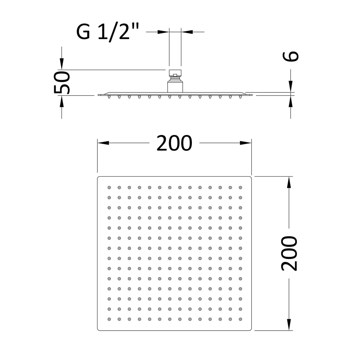 Modern Splash Brushed Pewter Square Fixed Shower Head