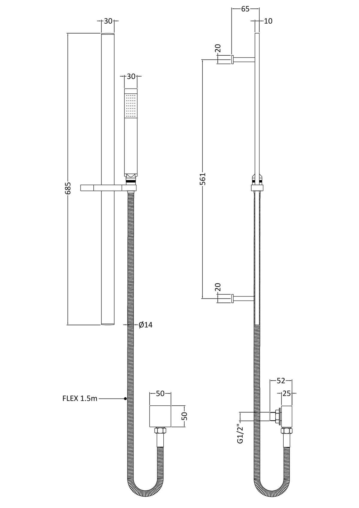 Modern Splash Brushed Pewter Square Shower Slider Rail Kit