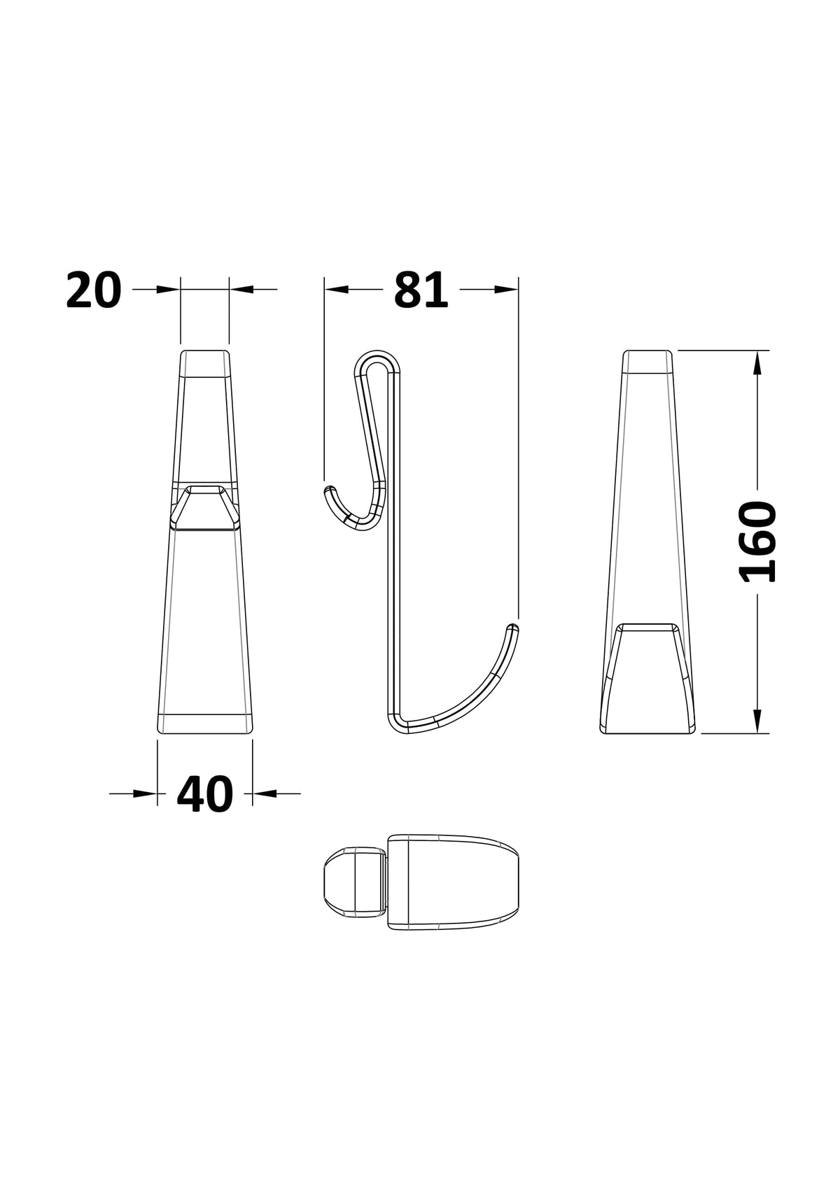 Black Enclosure Hook For Frameless Enclosures