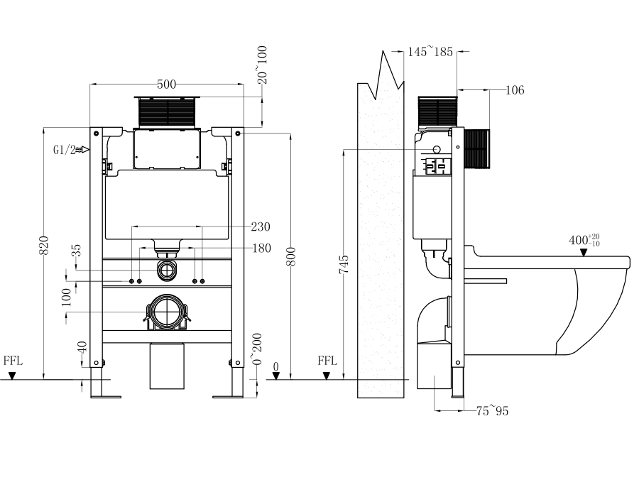 Modern Splash 820mm High Concealed Toilet Cistern Frame Set