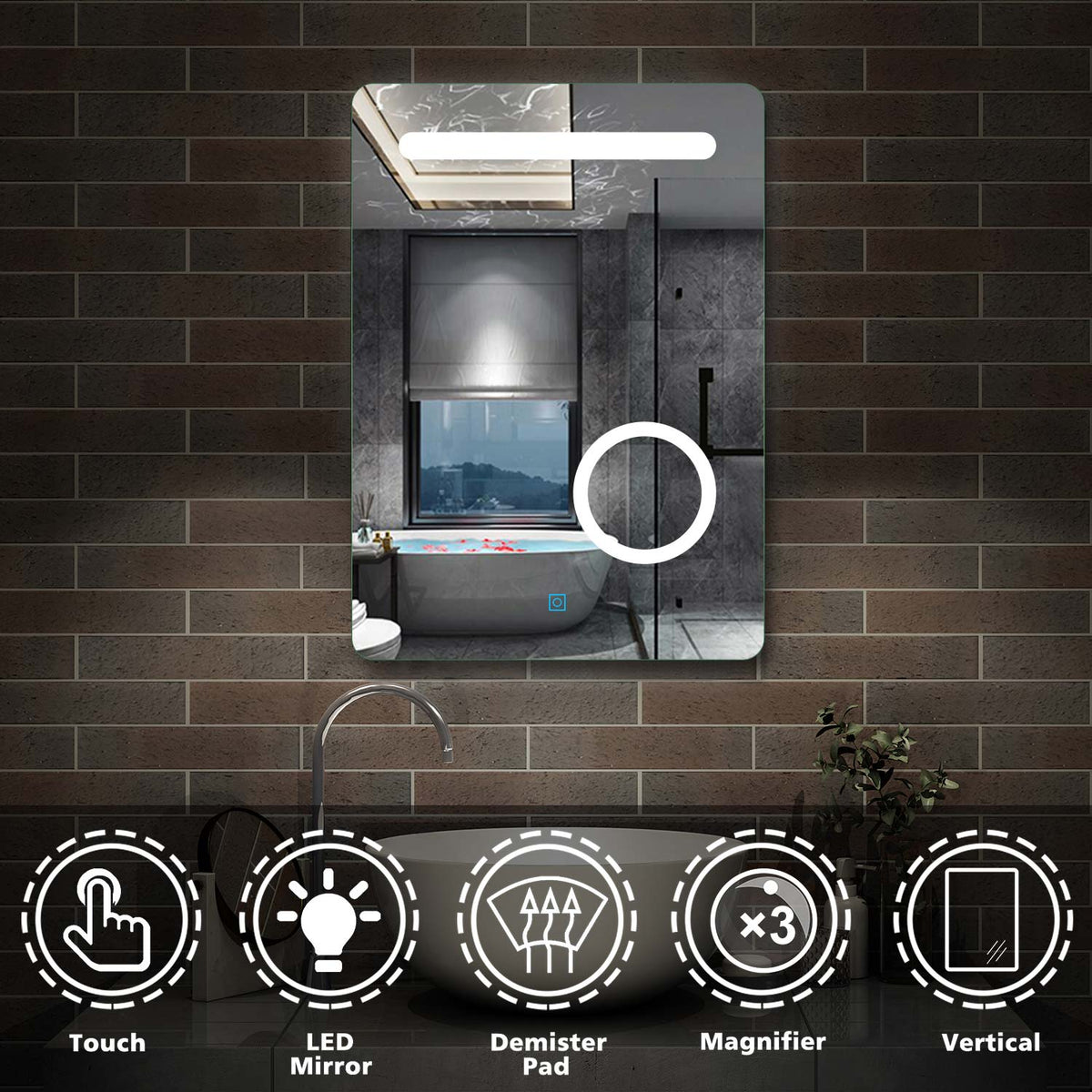 500x700mm LED Bathroom Mirror Demister Pad 3x Magnification | Modern Splash