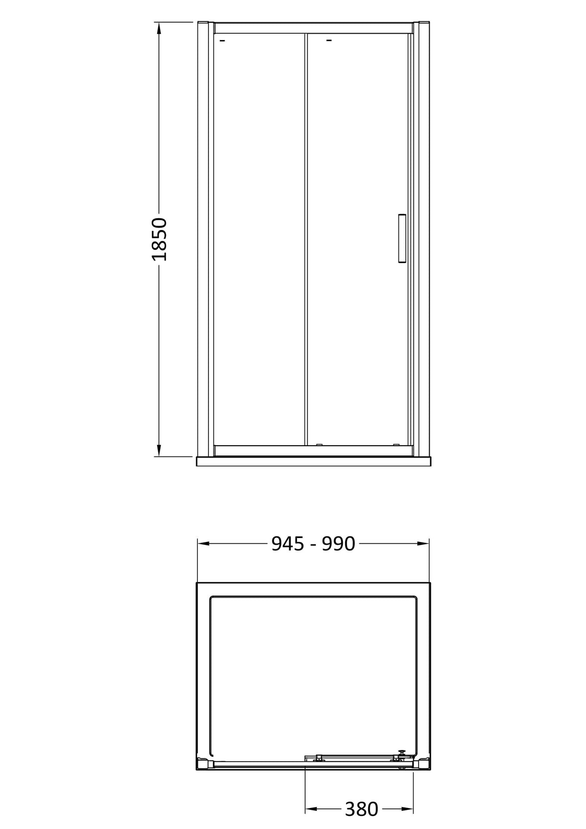 Modern Splash Pacific 1000mm Chrome Sliding Shower Door - Square T Shape Handle
