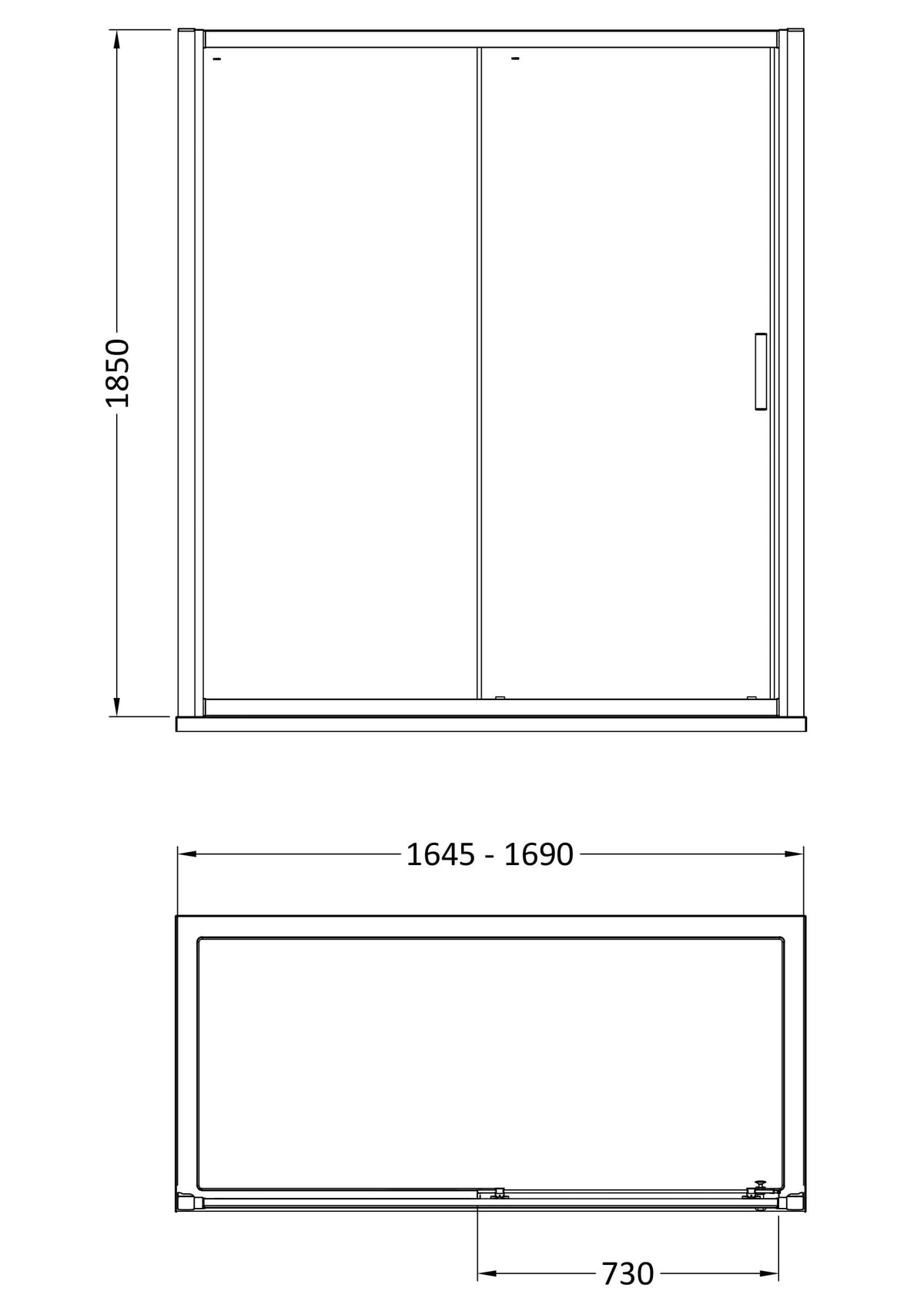 Modern Splash Pacific 1700mm Chrome Sliding Shower Door - Square T Shape Handle