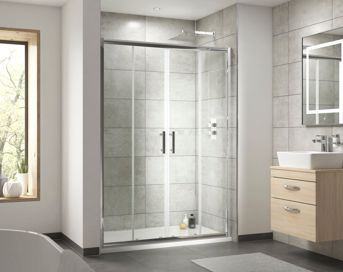 Modern Splash Pacific 1400mm Chrome Double Sliding Shower Door - Square T Shape Handle