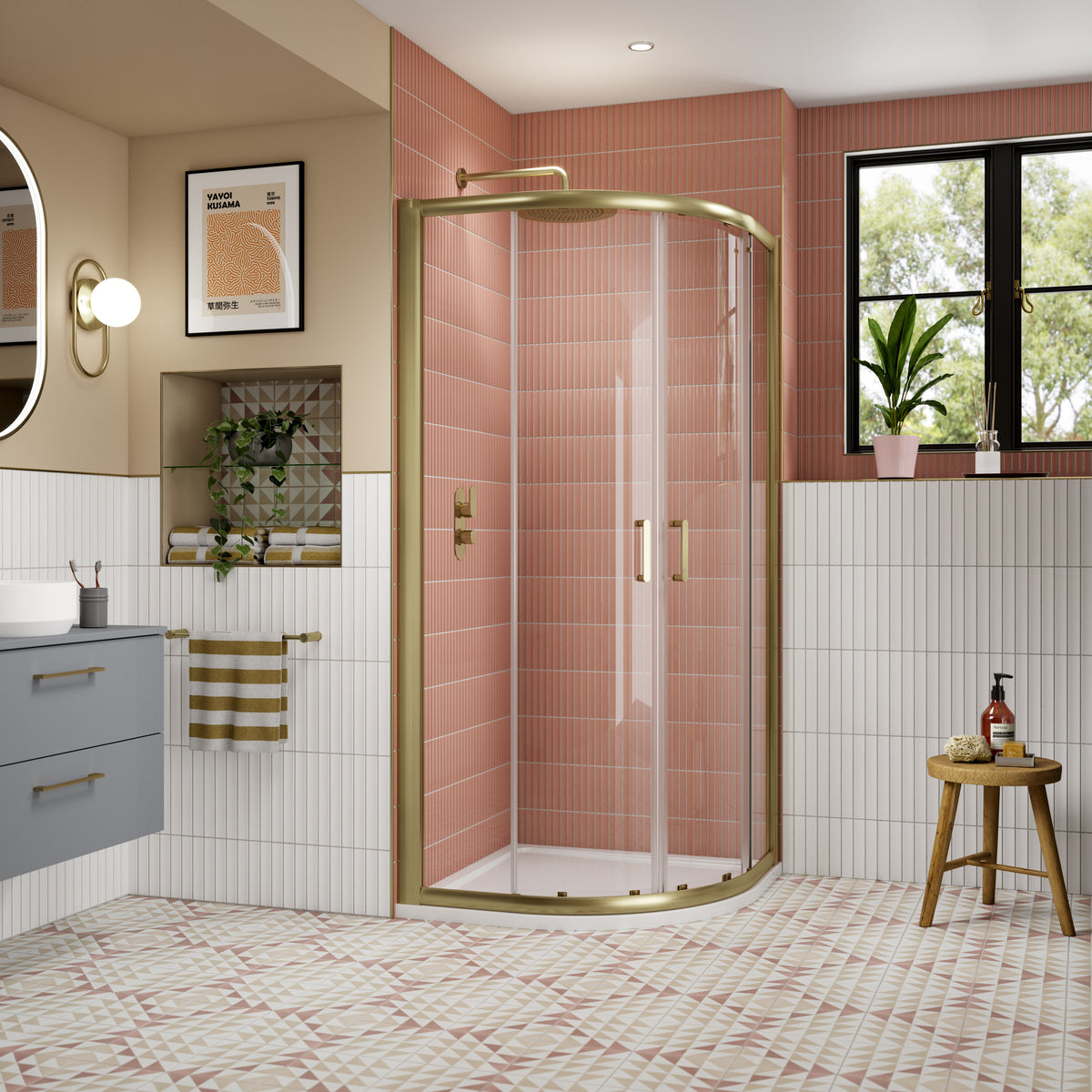 Modern Splash 1000mm Brushed Brass Quadrant Shower Enclosure