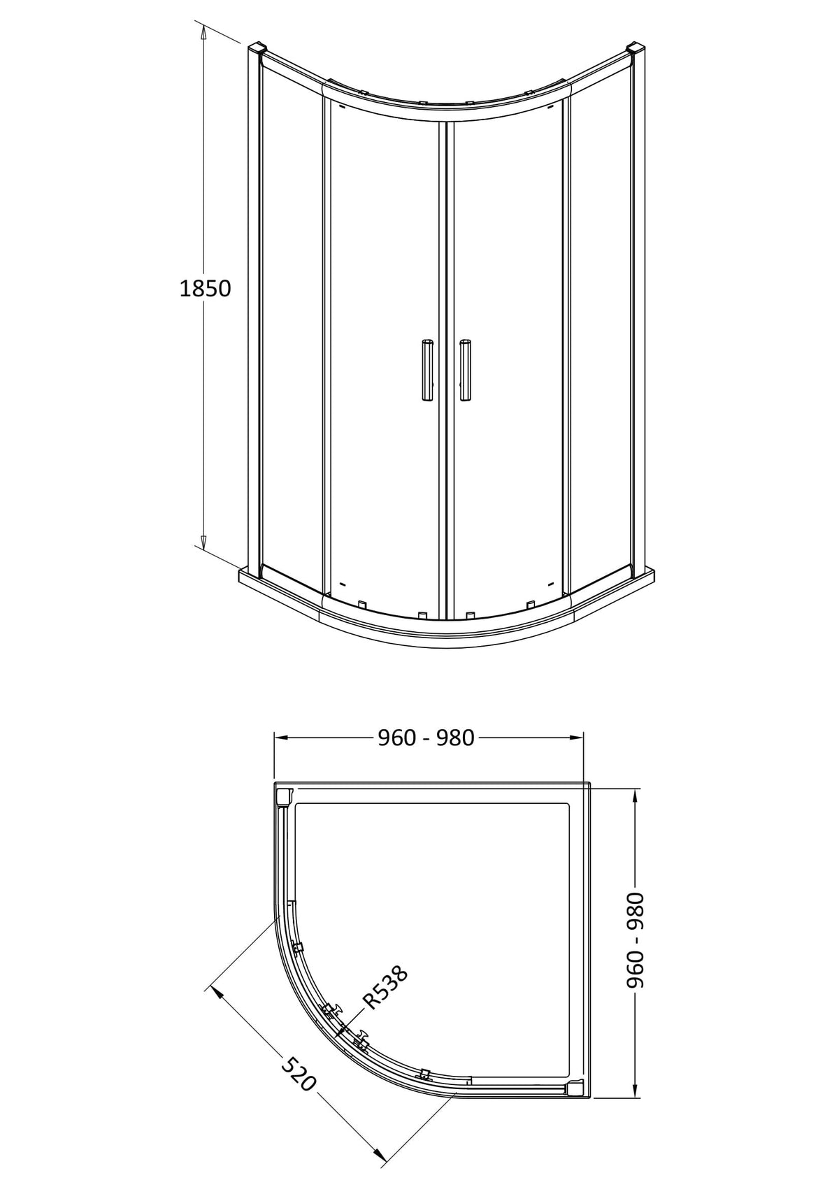 Modern Splash Pacific 1000mm Chrome Quadrant Shower Enclosure - Square T Shape Handle