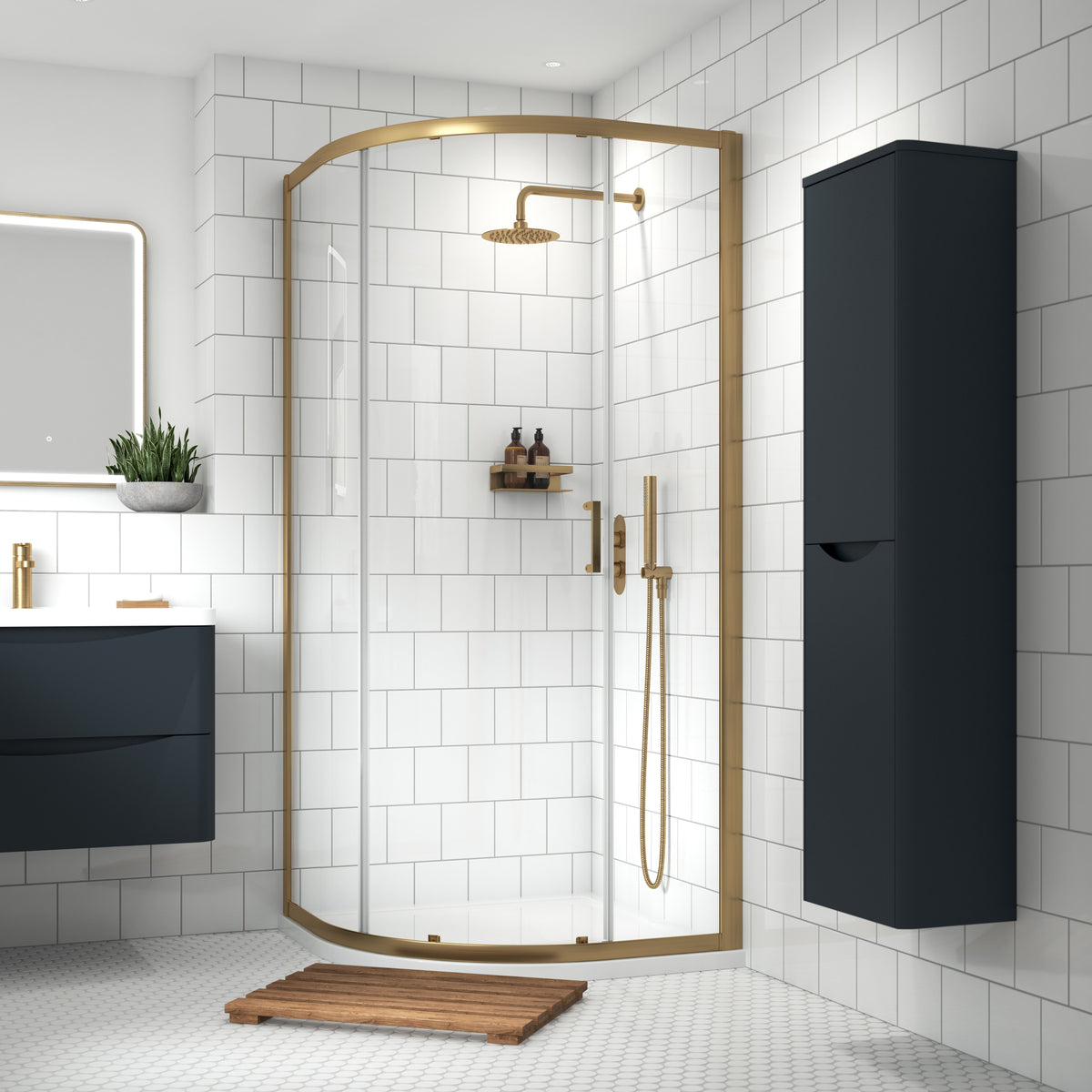Modern Splash 900mm Brushed Brass Single Entry Curved Shower Enclosure