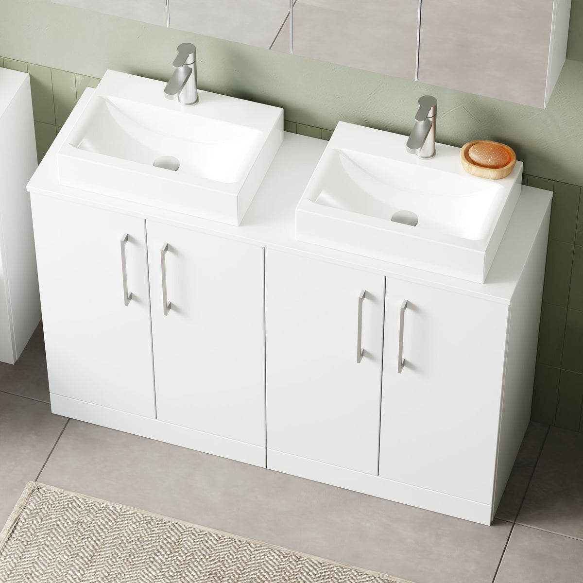 Modern Splash 1200mm Gloss White 4 Door Floor Standing Vanity Unit With Co-ordinating Worktop