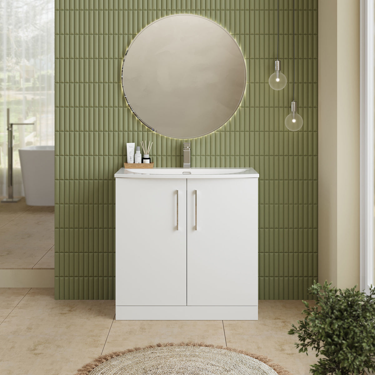Modern Splash 800mm Gloss White 2 Door Floor Standing Vanity Unit With Curved Basin