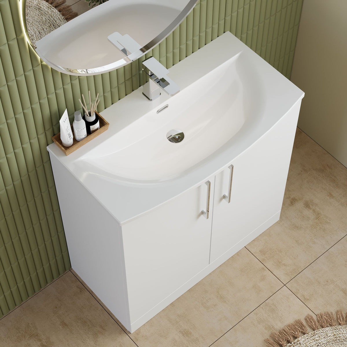 Modern Splash 800mm Gloss White 2 Door Floor Standing Vanity Unit With Curved Basin