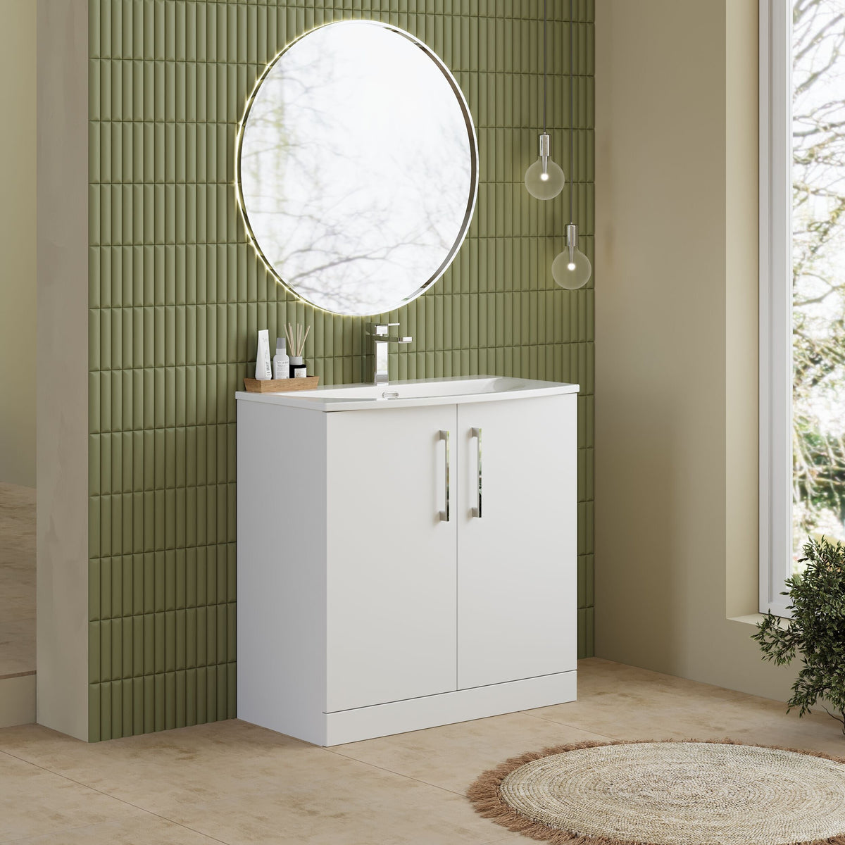 Modern Splash 800mm Gloss White 2 Door Floor Standing Vanity Unit With Curved Basin