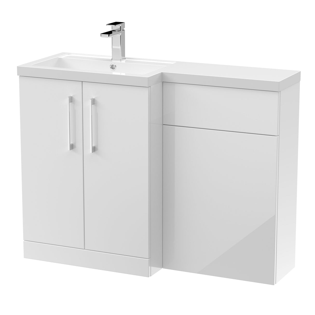 Modern Splash Arno 1100mm Gloss White 2 Door Floor Standing Left-Hand Combination Unit With Polymarble Basin