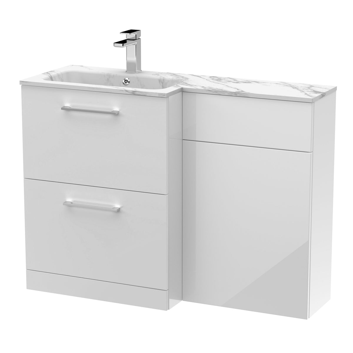 Modern Splash 1100mm Gloss White 2 Drawer Floor Standing Left-Hand Combination Unit With Stone Basin