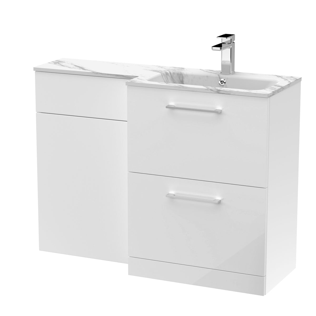 Modern Splash 1100mm Gloss White 2 Drawer Floor Standing Right-Hand Combination Unit With Stone Basin