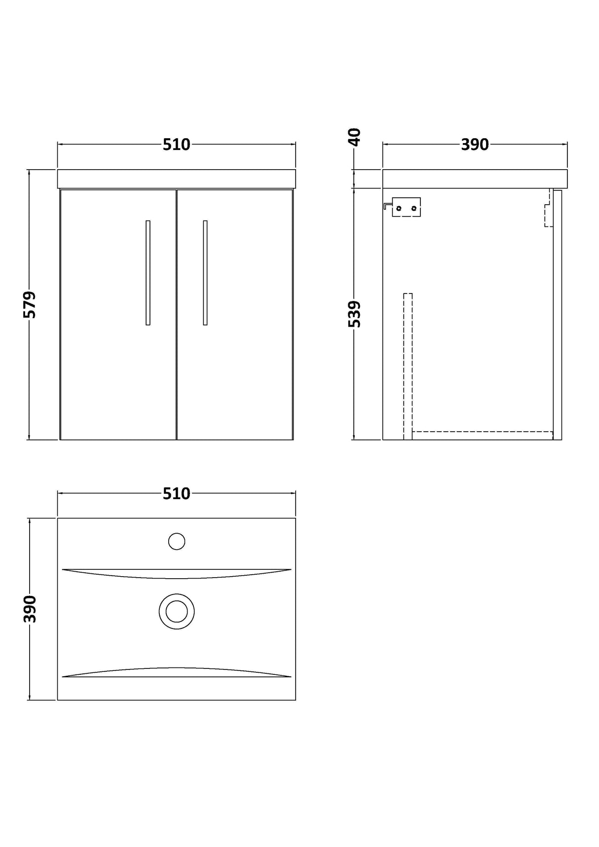Modern Splash Arno 500mm Gloss White 2 Door Wall Hung Vanity Unit With Mid-Edge Basin