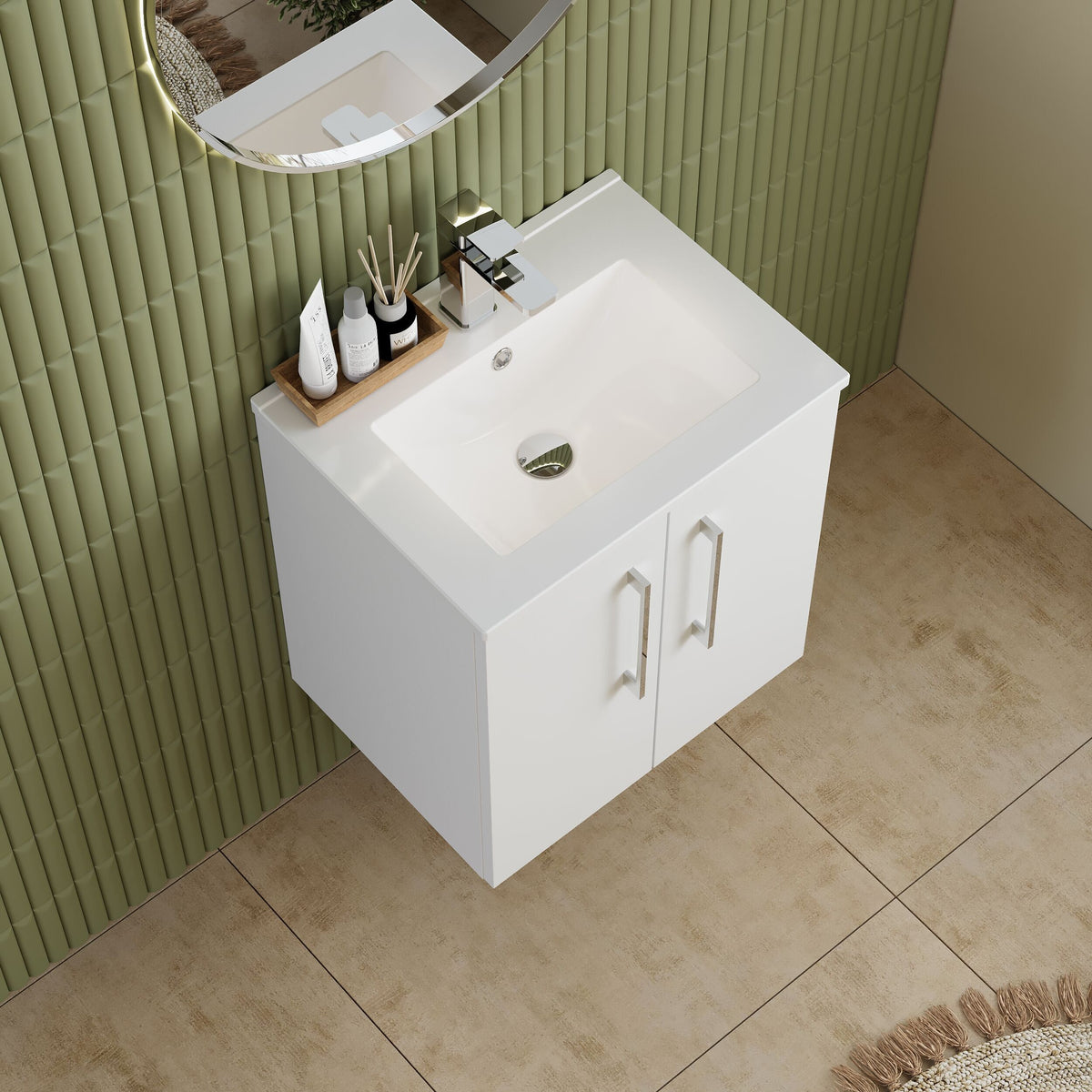 Modern Splash 500mm Gloss White 2 Door Wall Hung Vanity Unit With Minimalist Basin