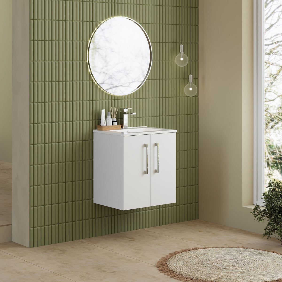 Modern Splash 500mm Gloss White 2 Door Wall Hung Vanity Unit With Minimalist Basin