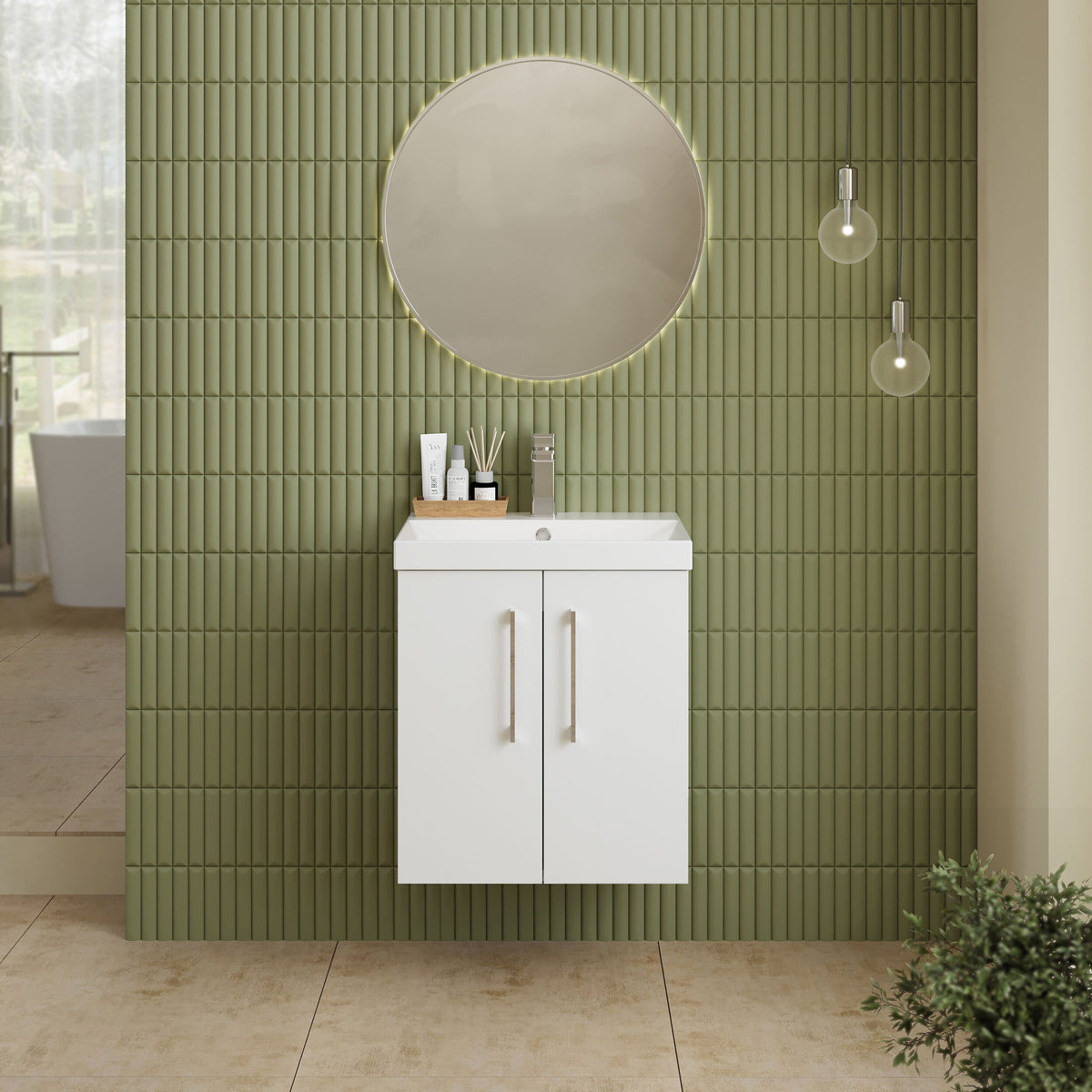 Modern Splash 500mm Gloss White 2 Door Wall Hung Vanity Unit With Thin Edge Basin
