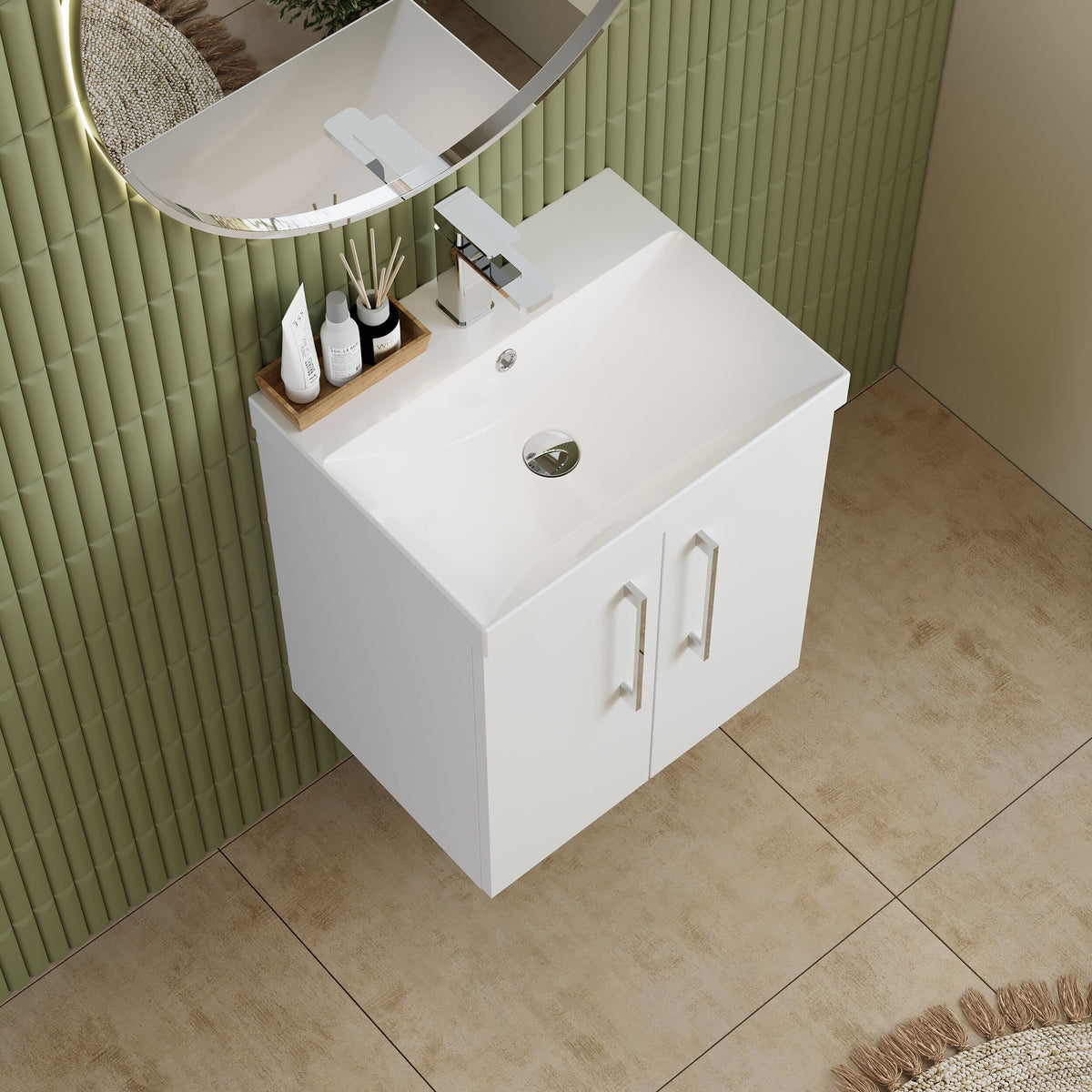 Modern Splash 500mm Gloss White 2 Door Wall Hung Vanity Unit With Thin Edge Basin