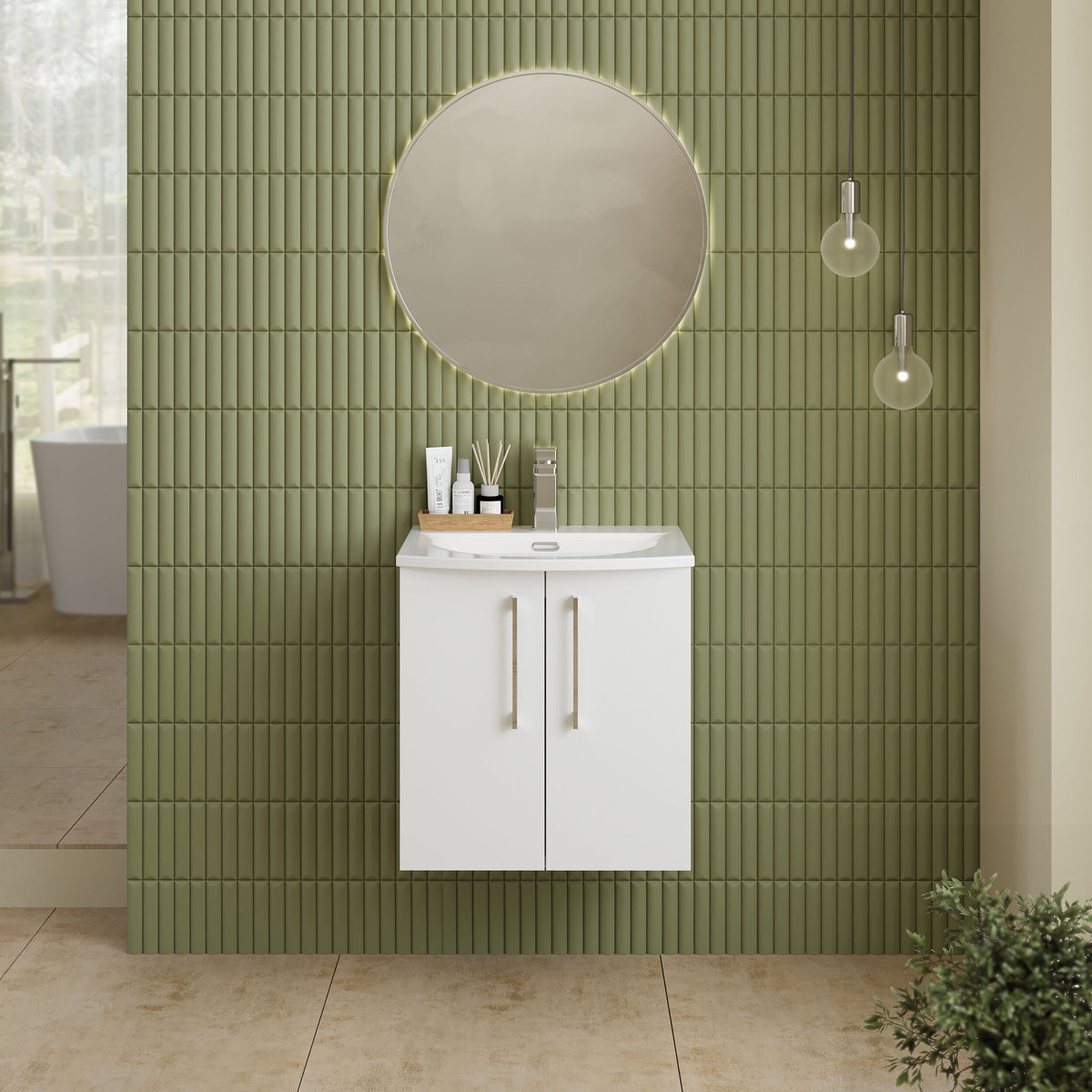 Modern Splash 500mm Gloss White 2 Door Wall Hung Vanity Unit With Curved Basin