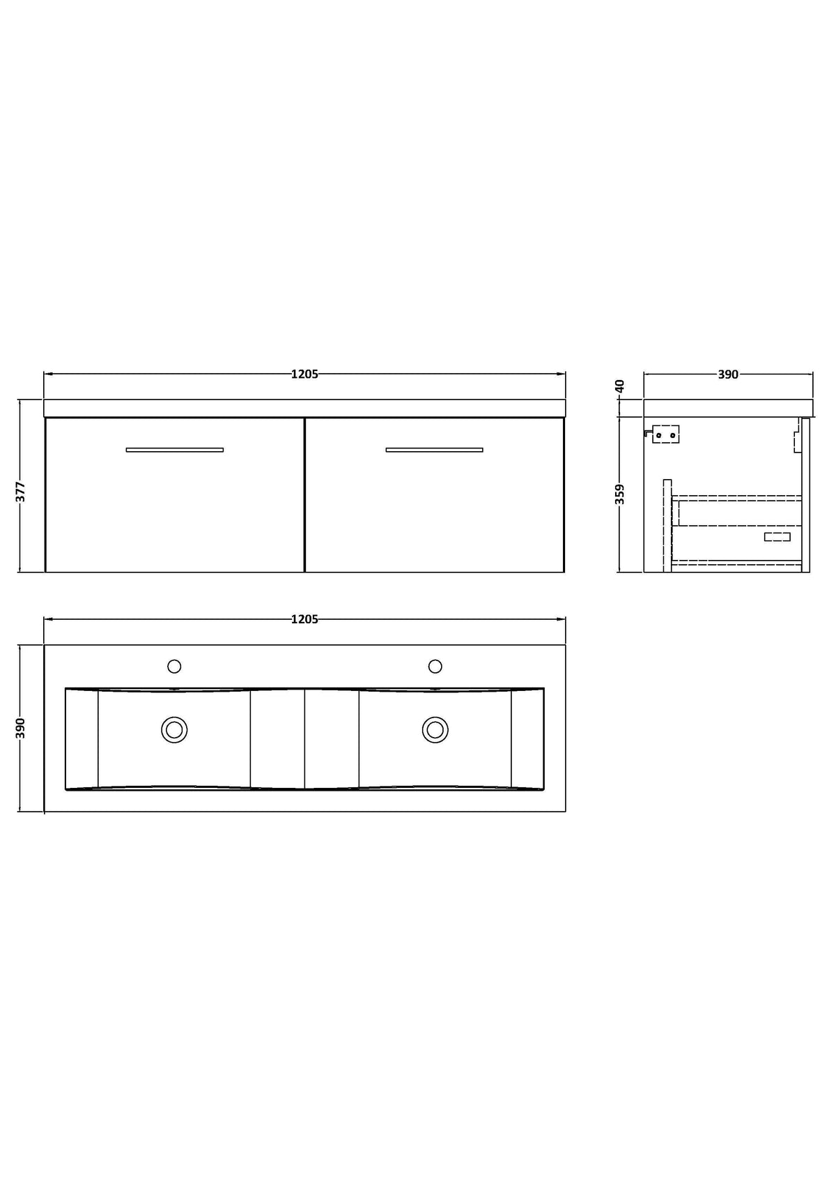 Modern Splash 1200mm Gloss White 2 Drawer Wall Hung Vanity Unit With 2 Tap Hole Ceramic Basin