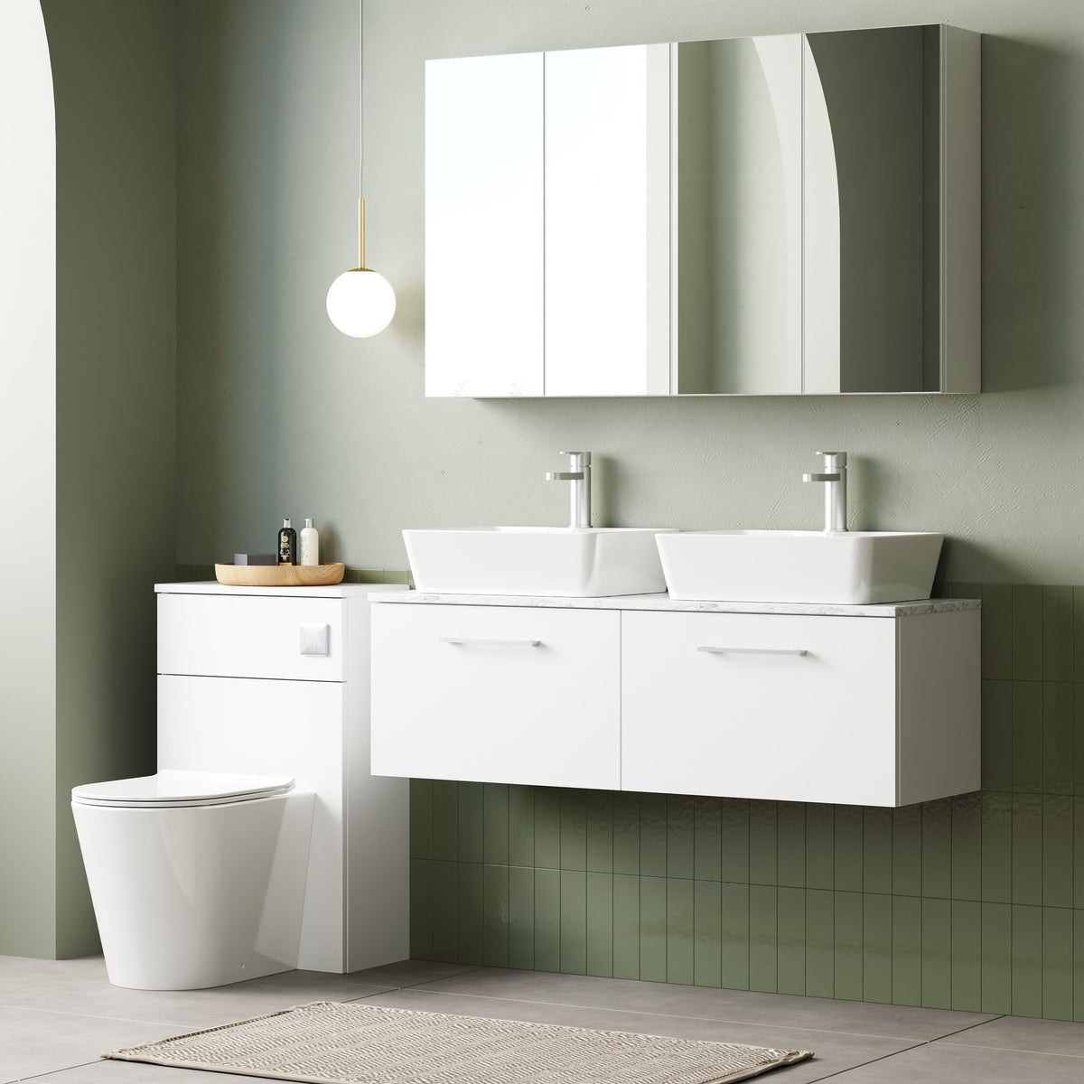 Modern Splash 1200mm Gloss White 2 Drawer Wall Hung Vanity With Carrara Laminate Worktop