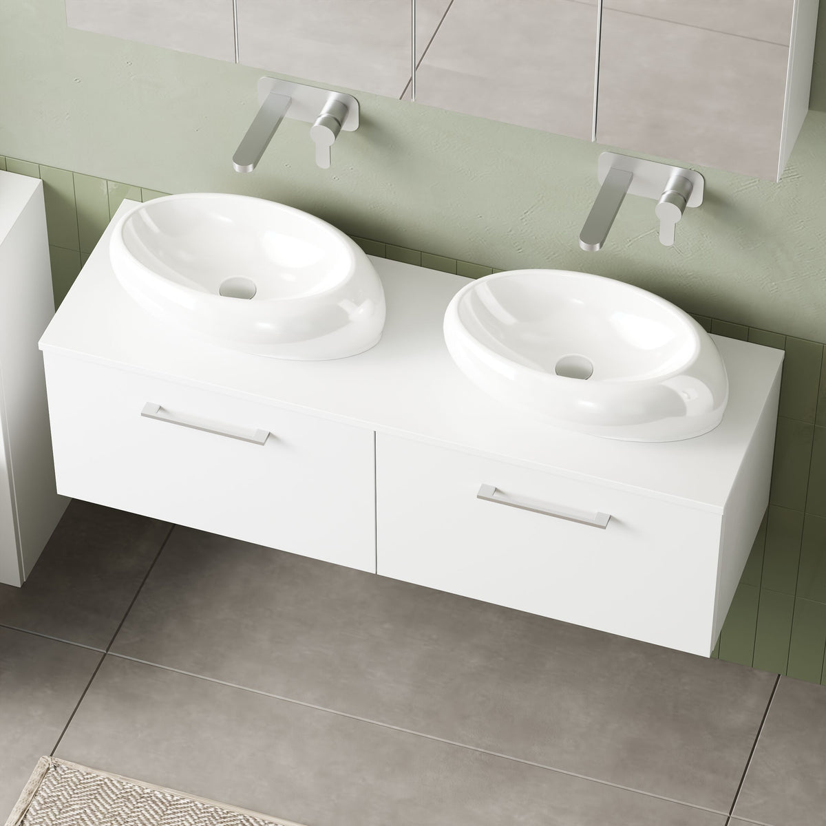 Modern Splash 1200mm Gloss White 2 Drawer Wall Hung Vanity Unit With Co-ordinating Worktop