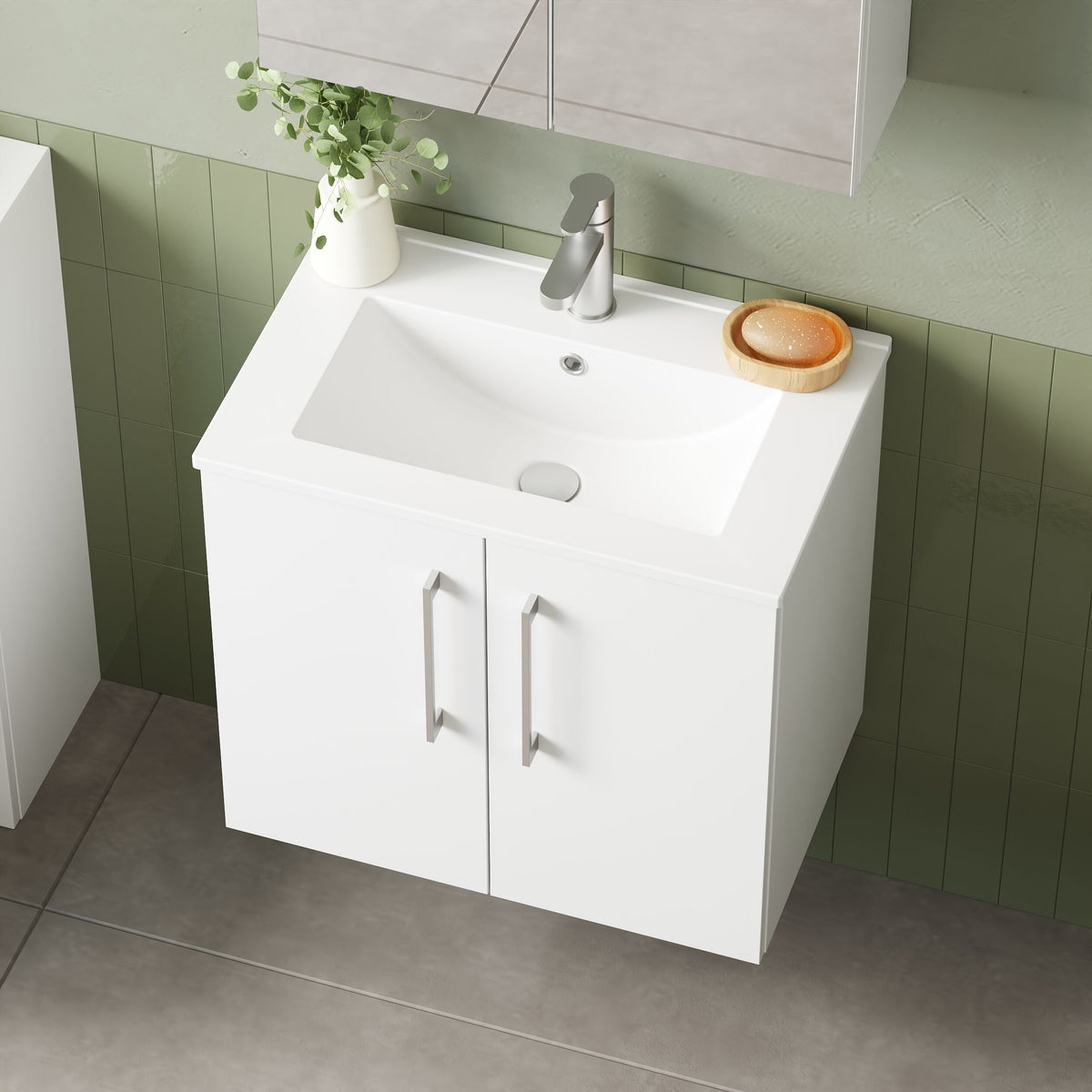Modern Splash 600mm Gloss White 2 Door Wall Hung Vanity Unit With Minimalist Basin
