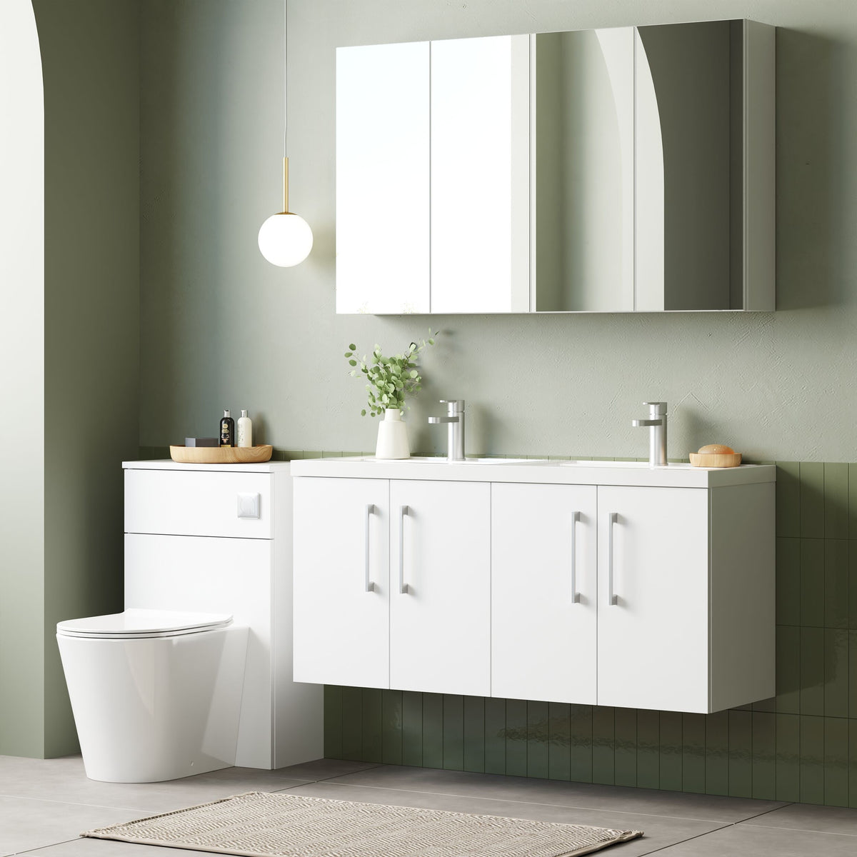 Modern Splash 1200mm Gloss White 4 Door Wall Hung Vanity Unit With 2 Tap Hole Polymarble basin