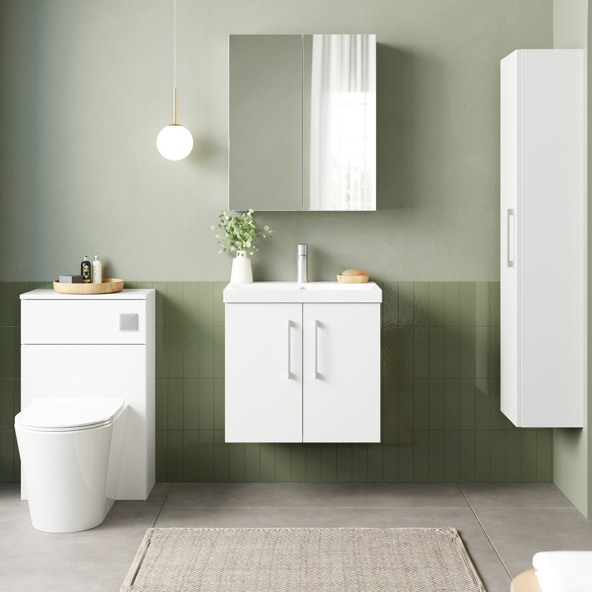 Modern Splash 600mm Gloss White 2 Door Wall Hung Vanity Unit With Thin Edge Basin