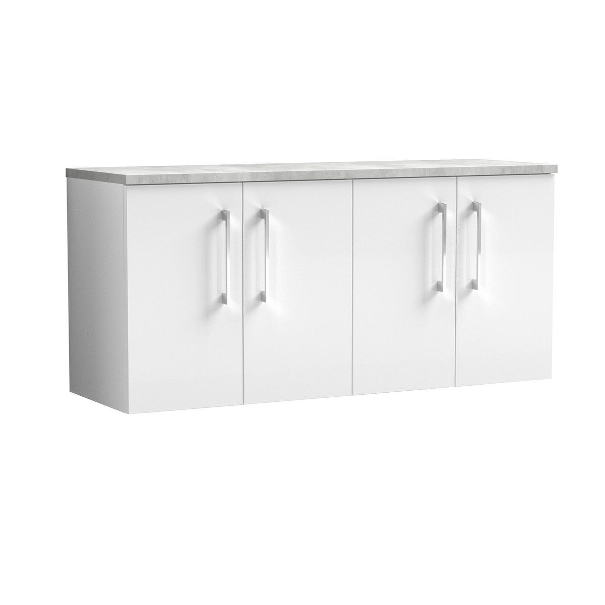 Modern Splash 1200mm Gloss White Wall Hung 4-Door Vanity Unit With Bellato Grey Worktop