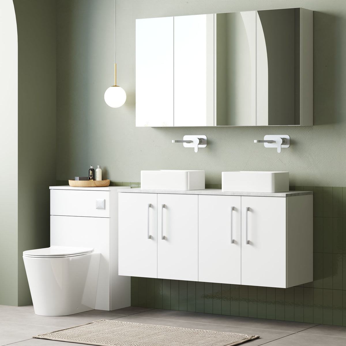 Modern Splash 1200mm Gloss White Wall Hung 4-Door Vanity Unit With Bellato Grey Worktop