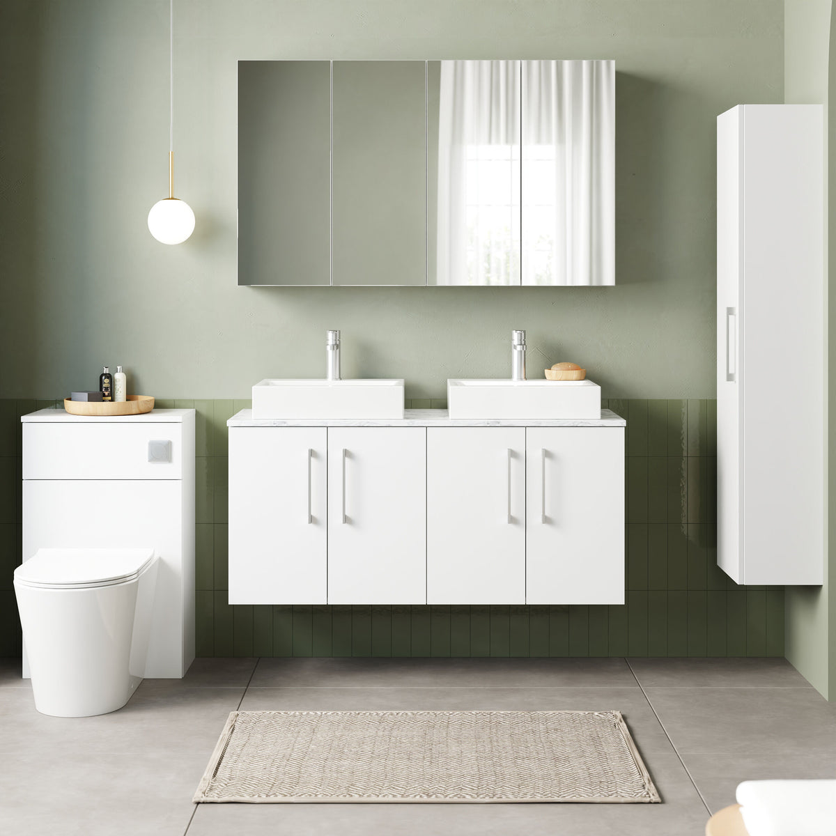Modern Splash 1200mm Gloss White 4 Door Wall Hung Vanity With Carrara Laminate Worktop